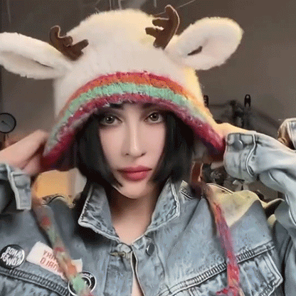 🎁🦌Cute Antler Plush Beanie
