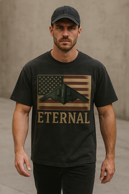 🔥LAST DAY 49% OFF-🇺🇸 ETERNAL Patriotic Tee (Distressed Flag & Bomber Design | 100% Premium Cotton) ⚡