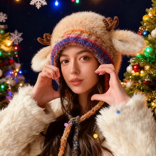 🎁🦌Cute Antler Plush Beanie