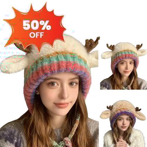 🎁🦌Cute Antler Plush Beanie