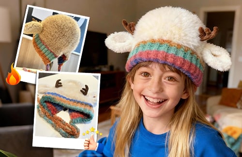 🎁🦌Cute Antler Plush Beanie